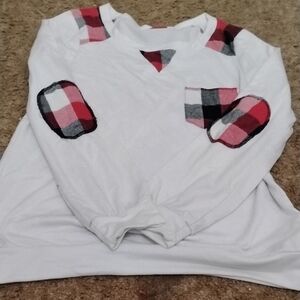 Plaid Patch Kids Shirt - White and Red